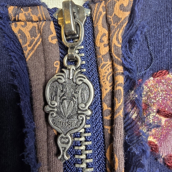 Miss Me Women's Embellished Hoodie – Boho Floral Zip-Up, Size L - Picture 3 of 6